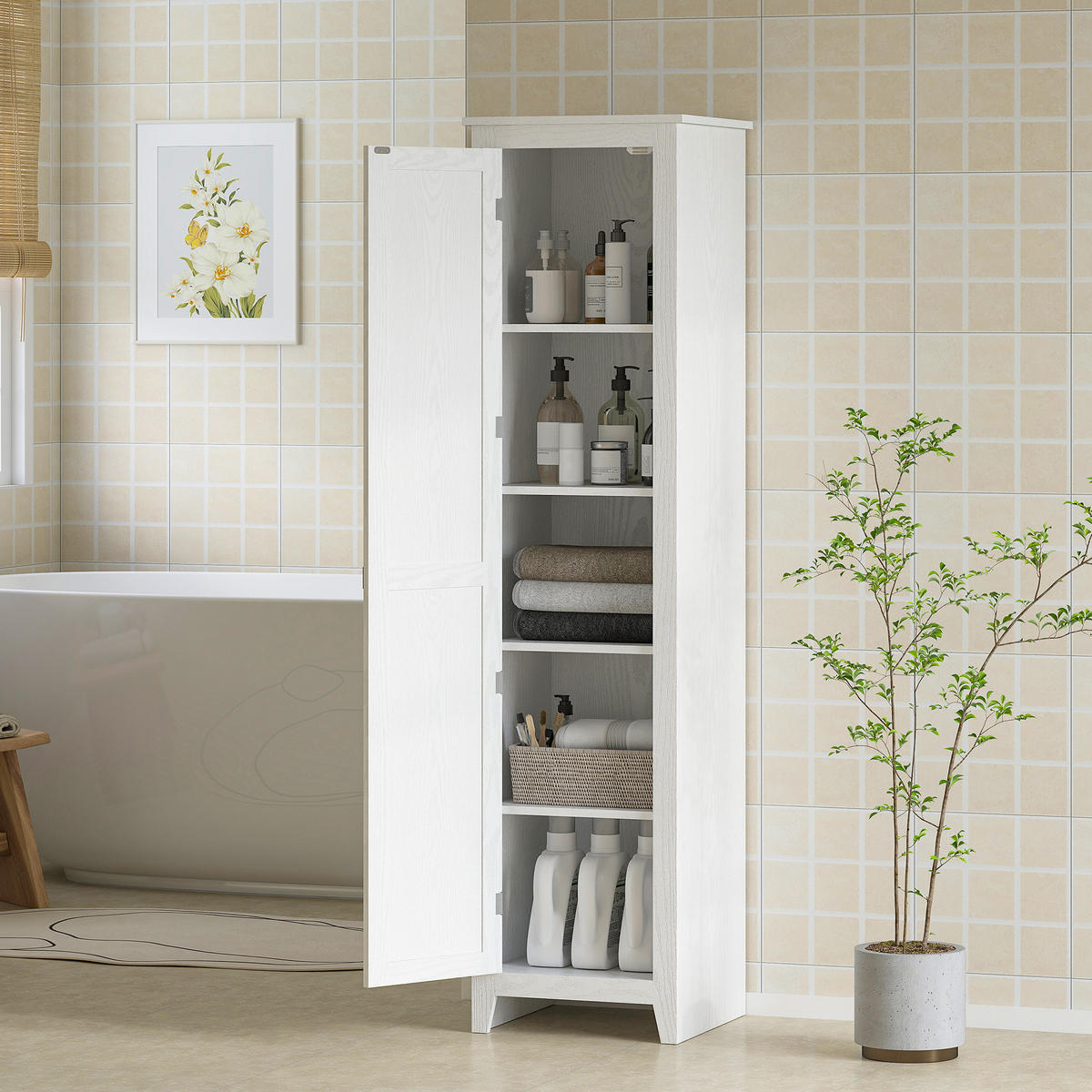 HIGHBOARD DE-11338 2 verstellbare Böden & 5 Ebenen Weiß - Weiß, Holzwerkstoff (40/121.5/43.5cm) - ComfortXL