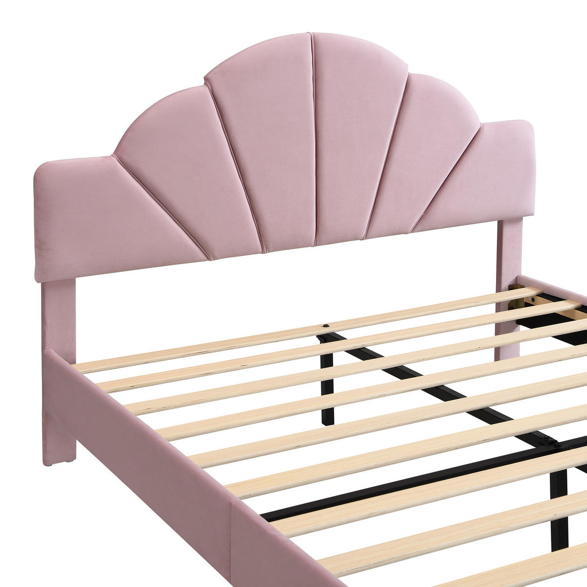 KINDERBETT 140/200 cm DE-02215, in Rosa, mit Samtkopfteil und Bettbank - Pink, Holzwerkstoff/Metall (140/200cm) - ComfortXL