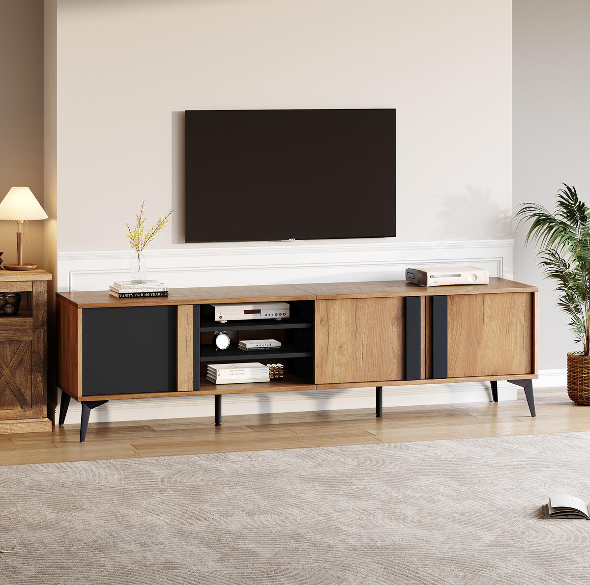 TV-ELEMENT mit 3 Türen 180 x 40 x 50 cm Brown/Black - Braun, Holzwerkstoff (40/50/180cm) - Beauniv