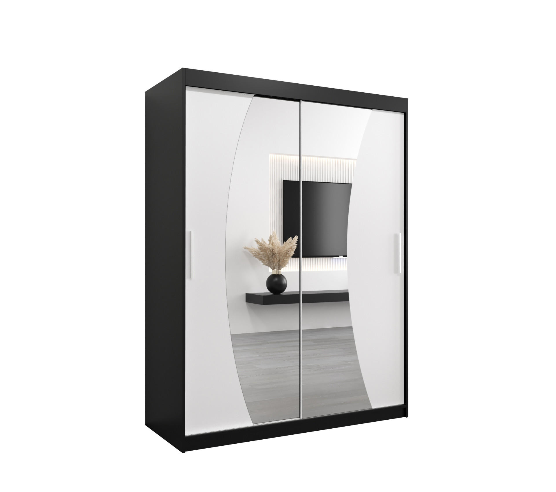 SCHWEBETÜRENSCHRANK 200/150/62 2-türig - Silberfarben/Schwarz, Holz/Kunststoff (150/200/62cm) - Abiks Möbel