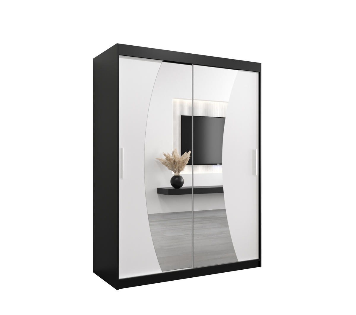 SCHWEBETÜRENSCHRANK 200/150/62 2-türig - Silberfarben/Schwarz, Holz/Kunststoff (150/200/62cm) - Abiks Möbel