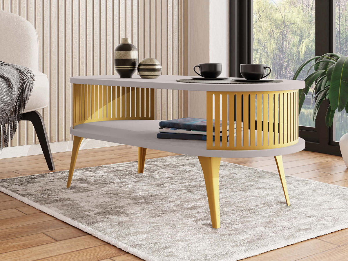 COUCHSITCH Roenni Oval Gold - Kaschmir/Goldfarben, Holzwerkstoff/Metall (100/50/44cm) - MIRJAN24