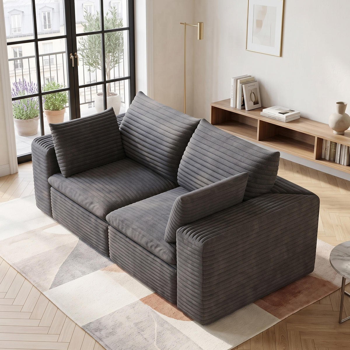 POHOVKA Tmavě šedá z manšestru, 180 cm, modulární - tmavě šedá, textil (180/60/90cm) - Urban Meuble