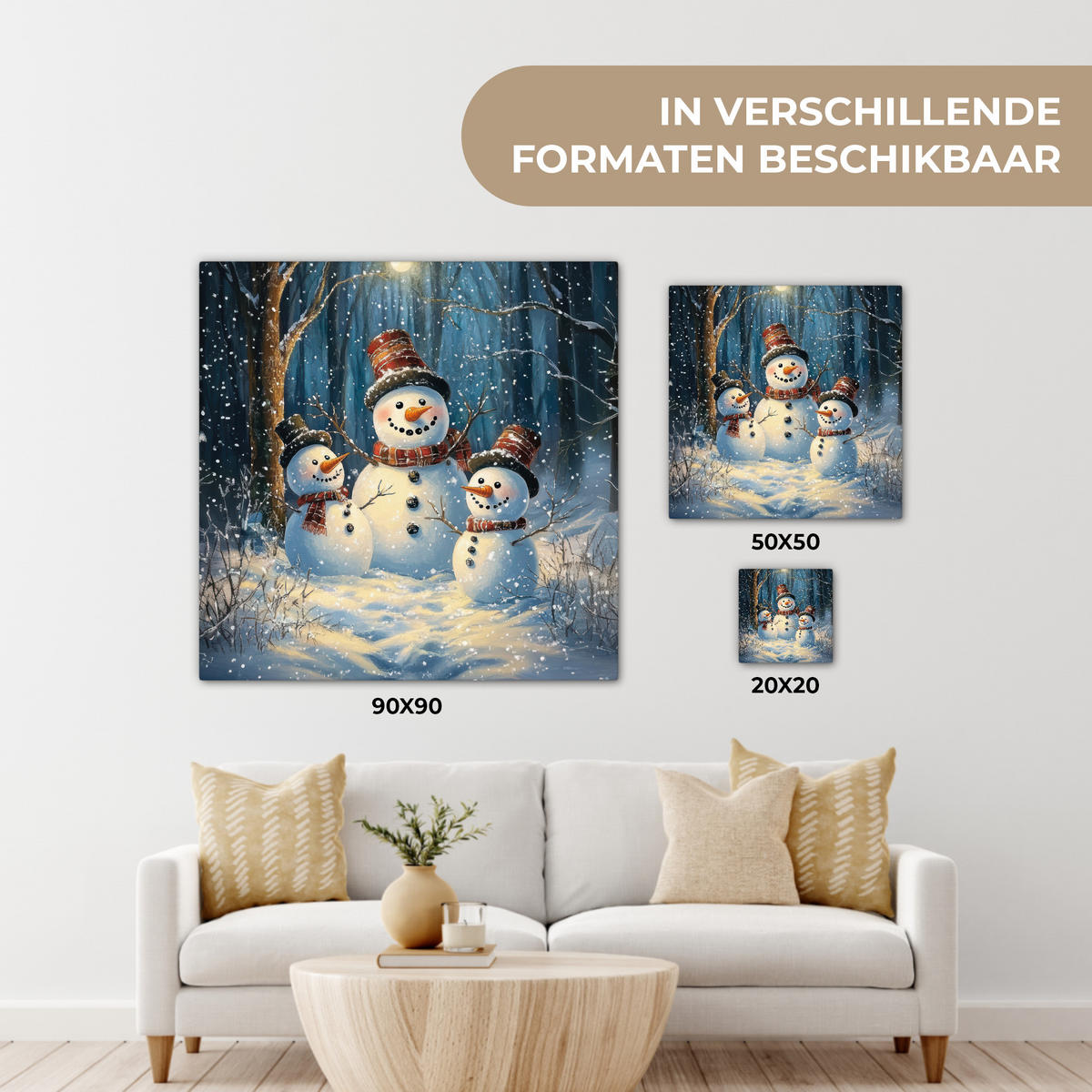 LEINWANDBILD Schneemann - Schnee - Winter - Wald 50x50 cm - Hellblau, Textil (50/50cm) - MuchoWow