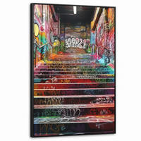 LEINWAND Bilder mit Rahmen - Treppe - Graffiti - Farben - Kunst - 100x150 - Multicolor, Textil (100/150cm) - MuchoWow