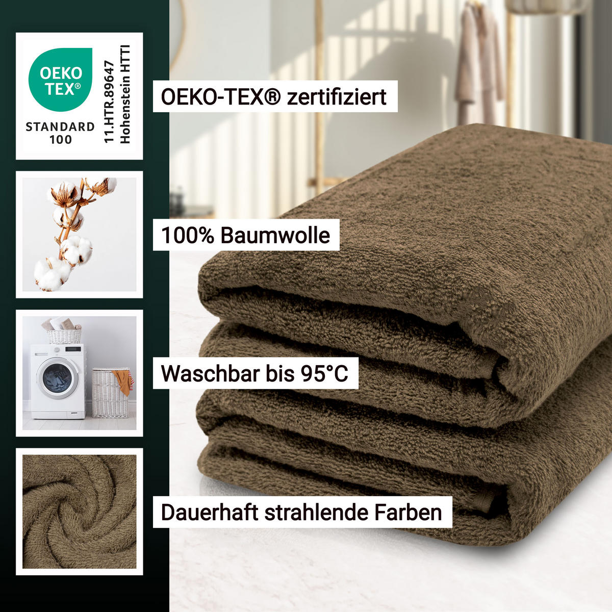 SAUNATUCH, 2er-Set, 70x200 cm, 100% Baumwolle, Braun - Braun, Textil (70/200cm) - Zollner