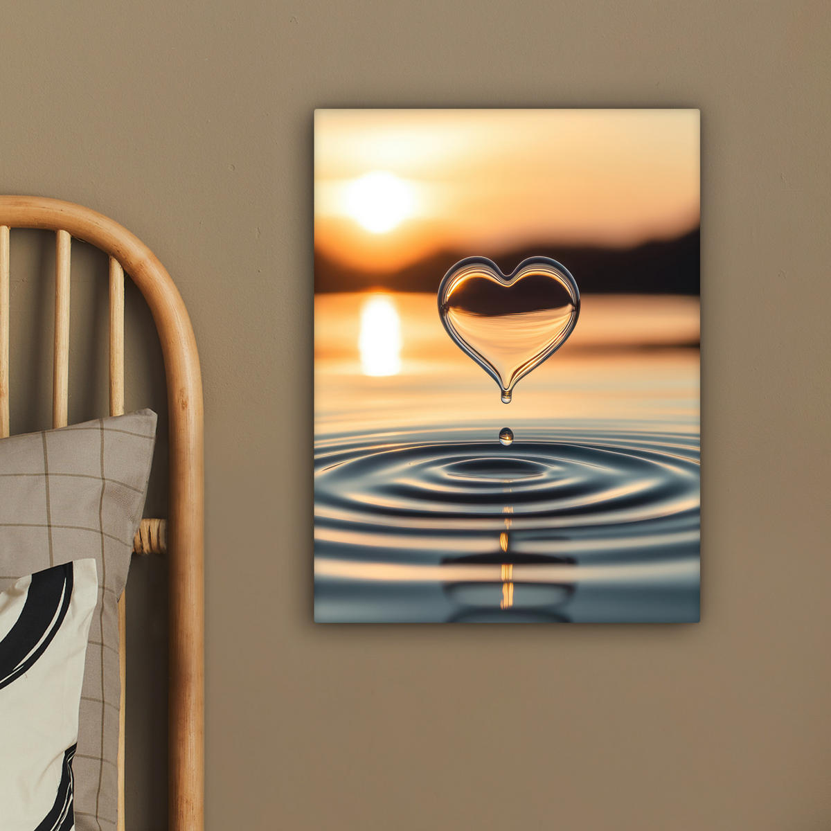 LEINWANDBILD - Herz - Wasser - Sonnenuntergang - Natur - Zen - 30x40 - Bilder - Bernsteinfarben, Textil (30/40cm) - MuchoWow