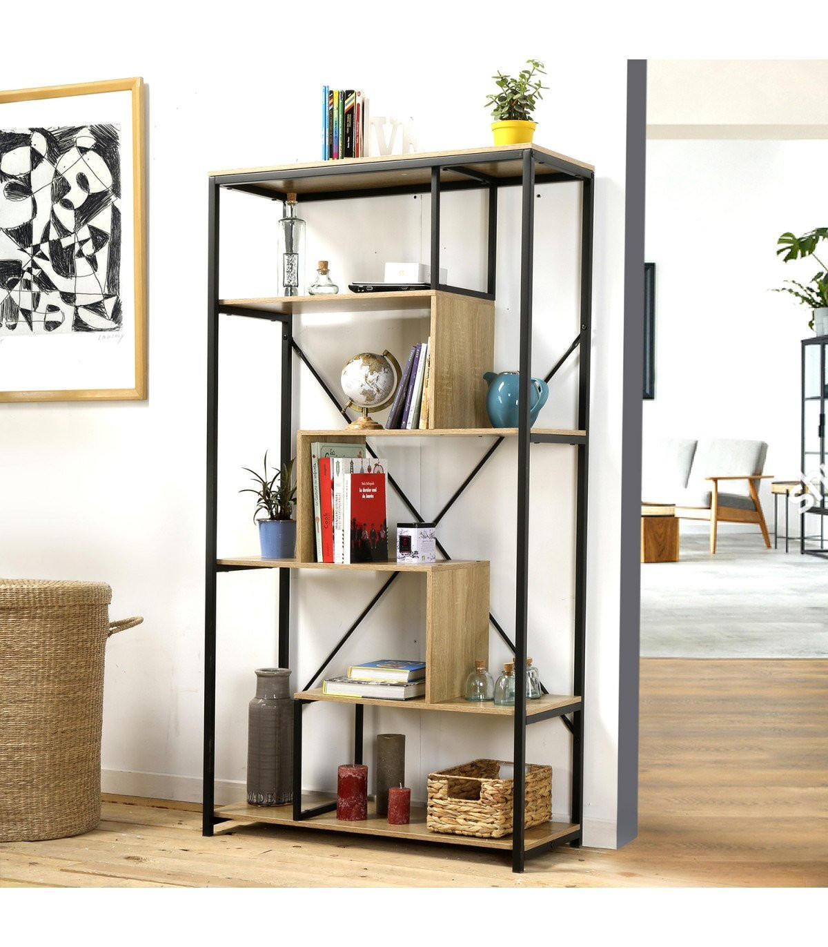 BÜCHERREGAL mit Regalen auf 6 Etagen H160 cm - Nussbaumfarben, Holzwerkstoff (34/160/84cm) - Calicosy