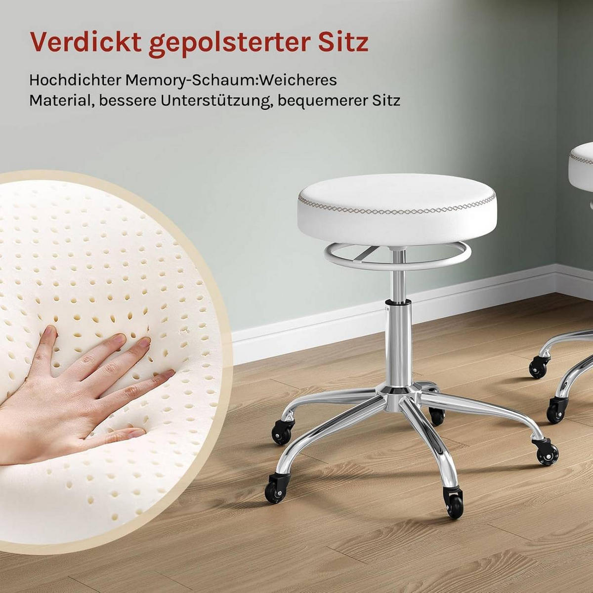 BÜROHOCKER 360° drehbar, rund, Kunstleder, Weiß - Weiß, Kunststoff/Textil (49/46/49cm) - Woltu