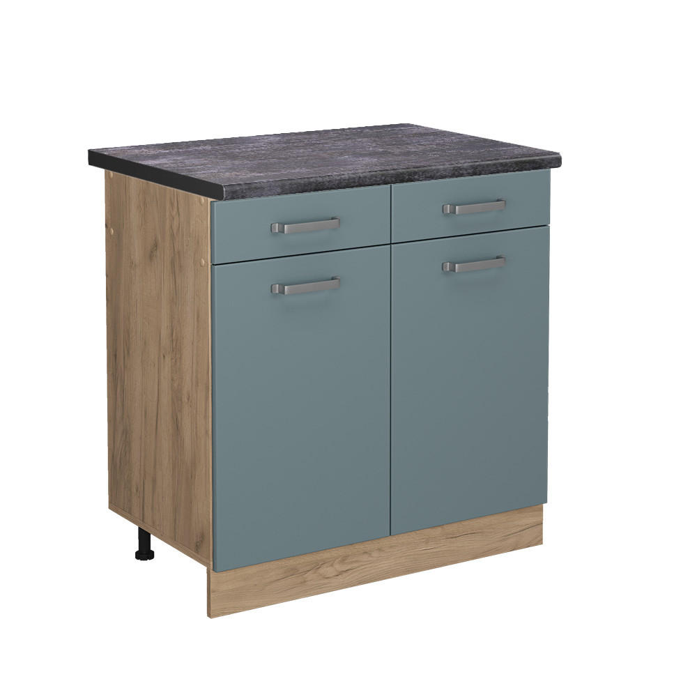 KÜCHENUNTERSCHRANK R-Line Blau-Grau 80 cm, AP Anthrazit - Honigeiche/Eiche Wotan, Holzwerkstoff (80/81.6/60cm) - Vicco