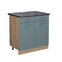 KÜCHENUNTERSCHRANK R-Line Blau-Grau 80 cm, AP Anthrazit - Honigeiche/Eiche Wotan, Holzwerkstoff (80/81.6/60cm) - Vicco