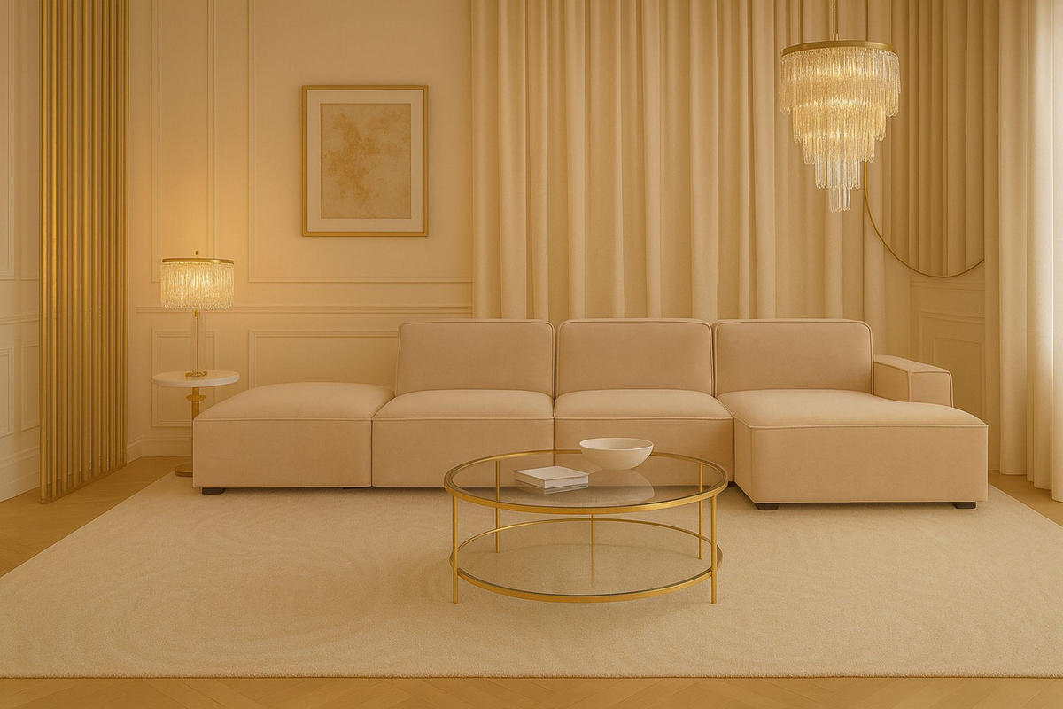 ECKSOFA Cursal L-Form, Stoff Salvador, Beige + Hocker, Rechts - Beige, Holz (341/166cm) - Kaiser Möbel