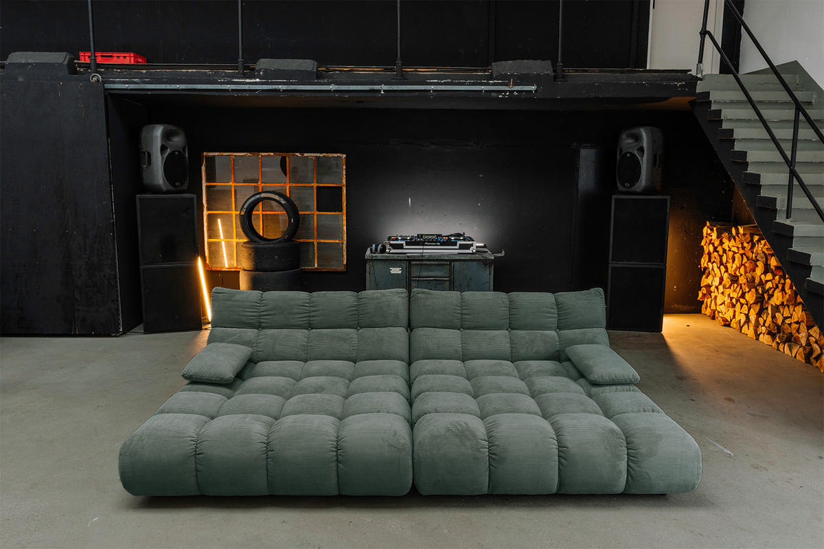 BIG SOFA VIVIEN Smaragdgrün Cord - Smaragdgrün/Schwarz, Kunststoff/Textil (296/85/178cm) - KAWOLA