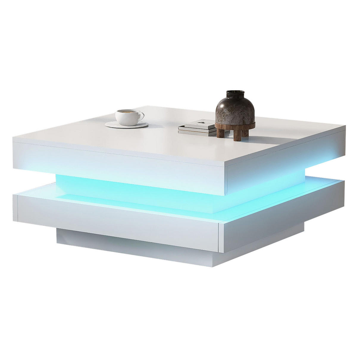 COUCHTISCH aus Holzwerkstoff 70x70x36 cm Weiß mit Bluetooth-LED-Beleuchtung und USB-Stromversorgung - Weiß, Holzwerkstoff (70/70/36cm) - Modfu