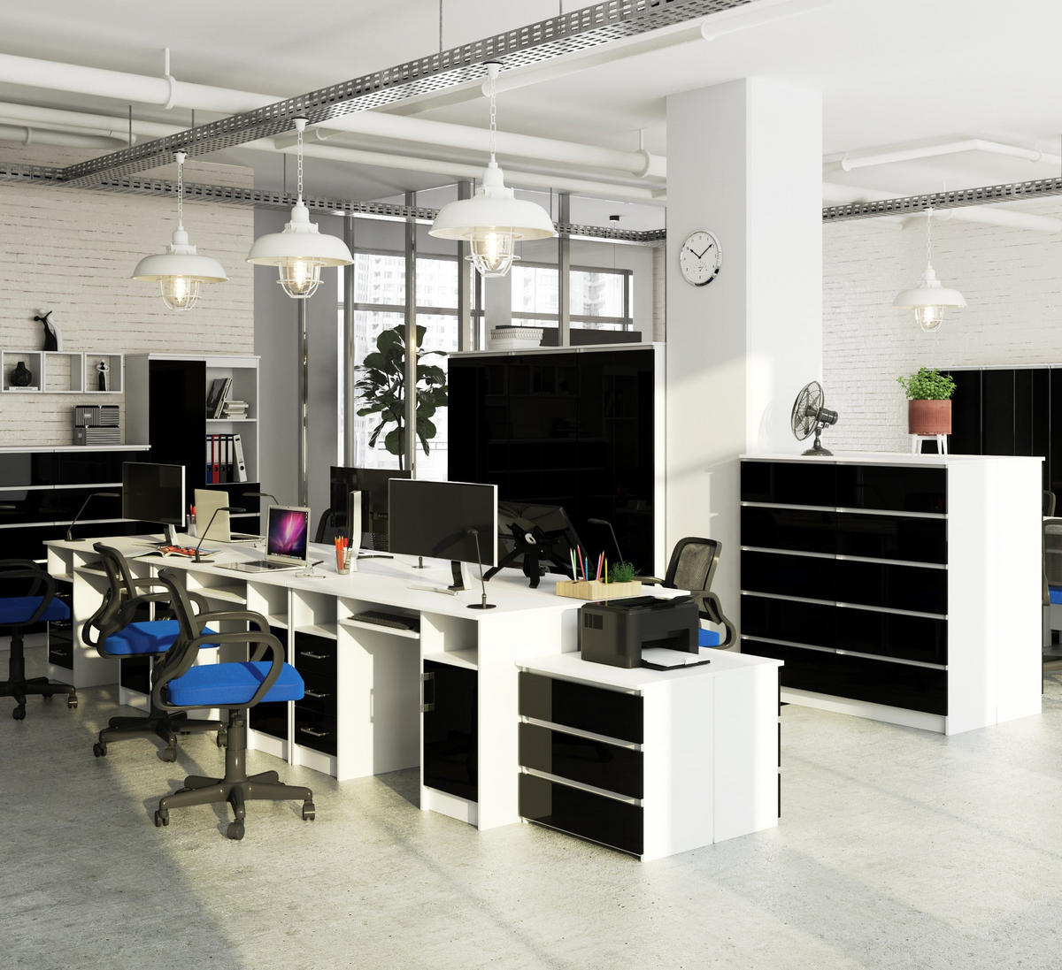 SCHREIBTISCH Weiß, Schwarz Glanz 74/124/52 - Weiß, Holzwerkstoff (52/124/74cm) - RAUMHIRSCH FURNITURE