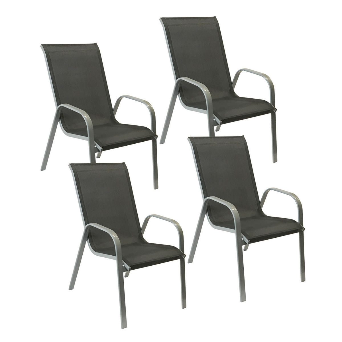 GARTENSTÜHLE Marbella Grau 4er-Set - Grau, Kunststoff (56.5/92.5/76cm) - Happy Garden