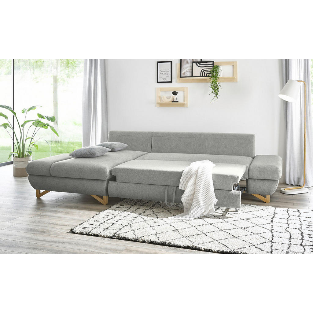 Thumbnail - Furn.Design Ecksofa, Hellgrau, Holz, Textil, Nachbildung, 4-Sitzer, L-Form, Ottomane links, 284x166 cm, Wohnzimmer, Sofa...