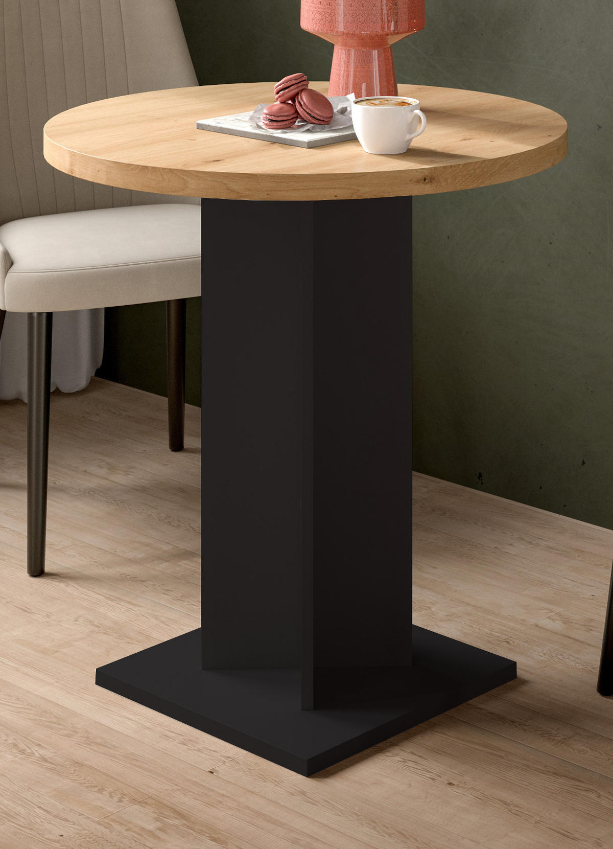 ESSTISCH Eiche Artisan, schwarz, Küchentisch rund Ø 70 cm - Schwarz/Eiche Artisan, Holzwerkstoff (70/70/76cm) - Inn.Furn