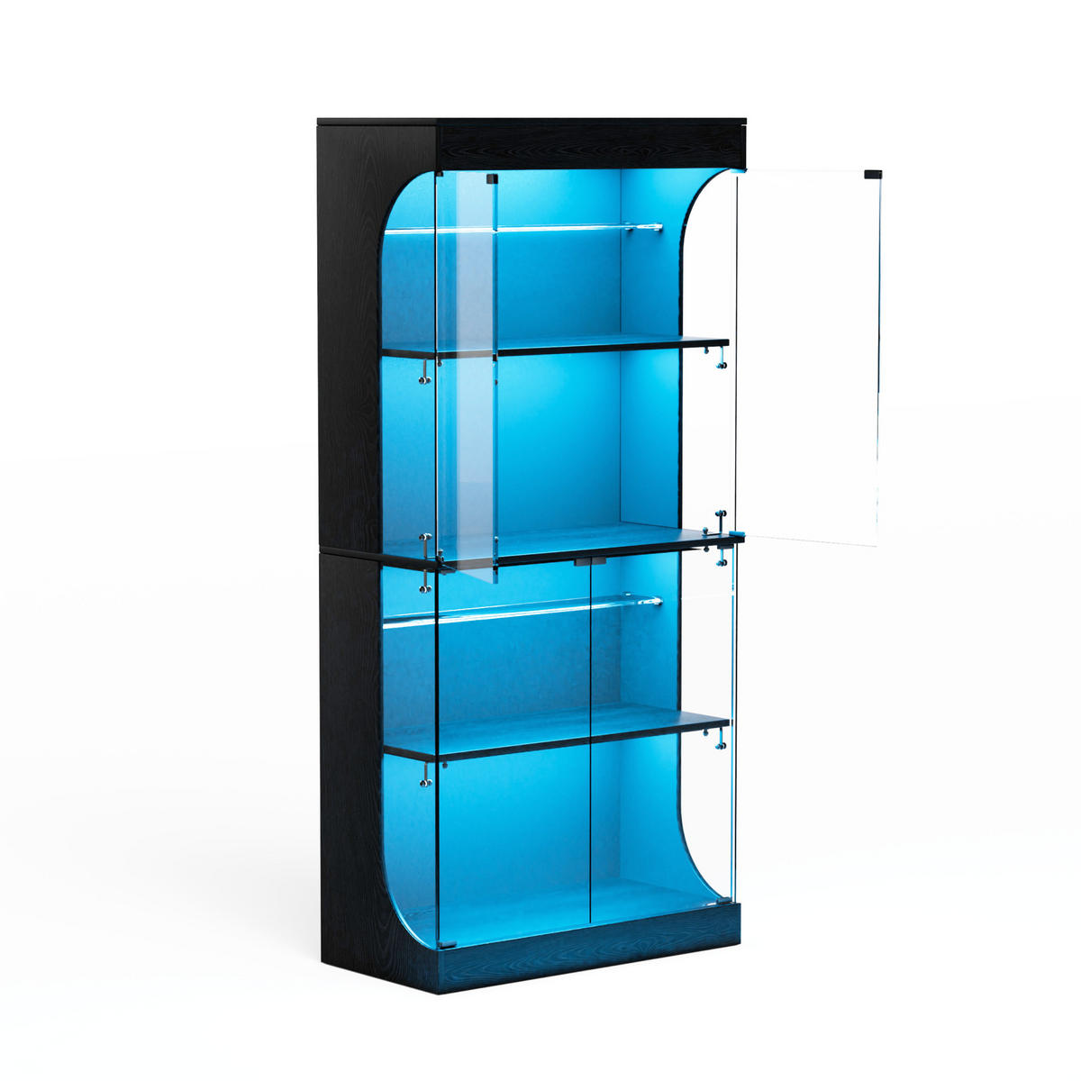 VITRINE 80/35/165 cm schwarz aus Glas und Holzwerkstoff mit LED und Ladestation - Schwarz, Glas (80/165/35cm) - OKWISH