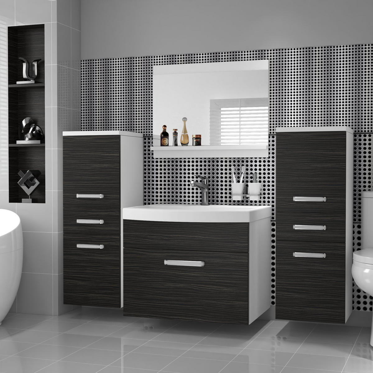 BADMÖBEL Badezimmer SET PRI M4, Ebenholz Matt, 120 cm - Schwarz, Holz (38.7/113.5/120cm) - B BELINI GROUP