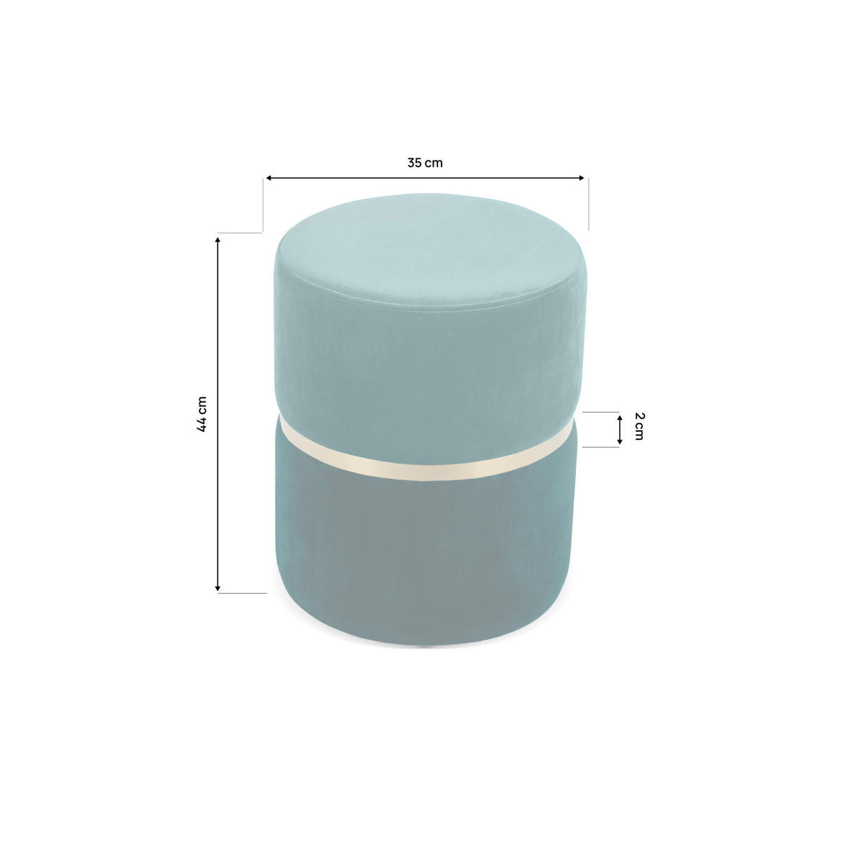 POUF Louise aus entenblauem Samt und goldfarbenem Metall - Blau, Holzwerkstoff/Textil (35/44/35cm) - Sicaan