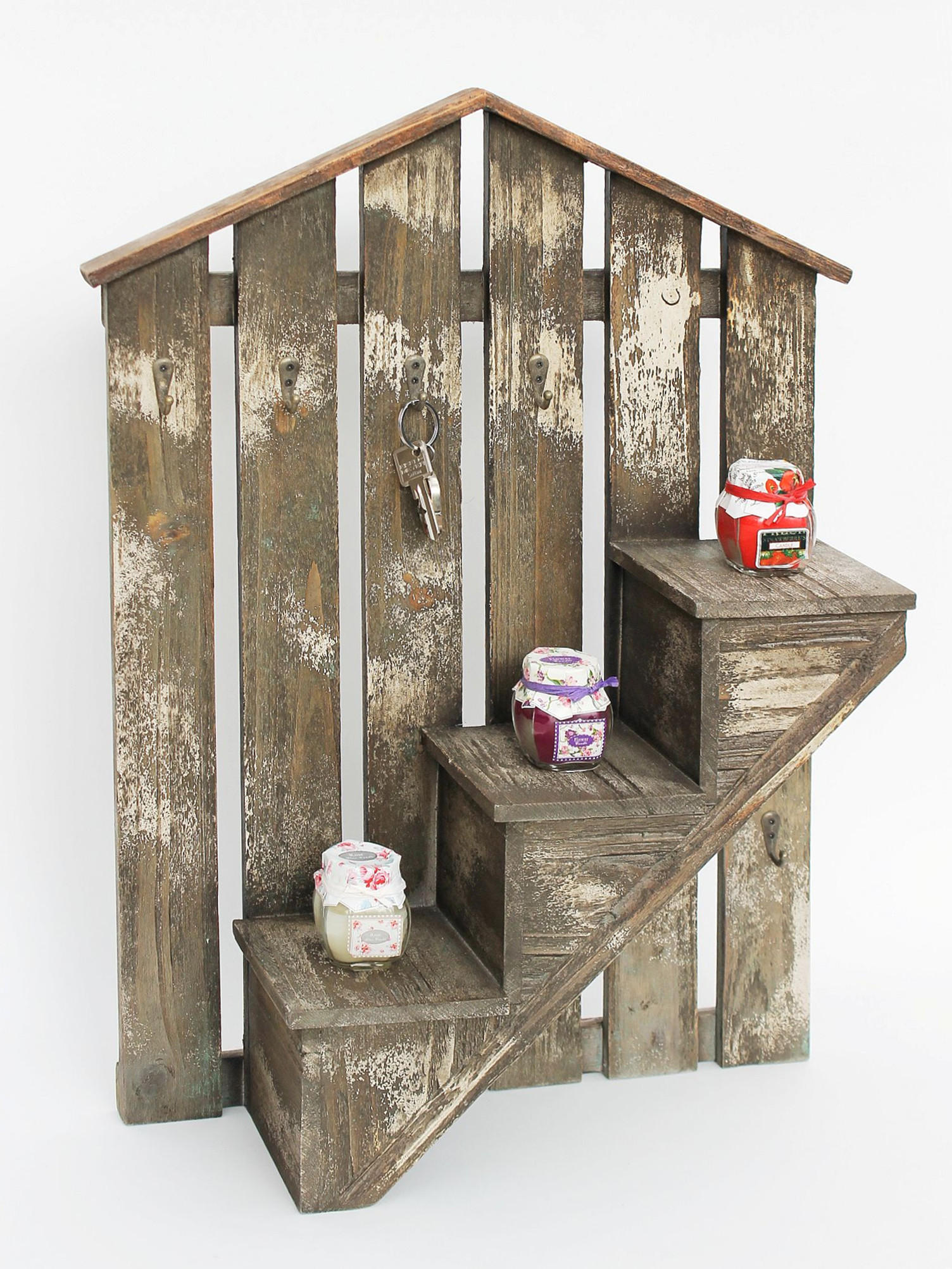 WANDORGANIZER mit Schlüsselhaken 62 cm Braun 17B046 - Braun, Holz (42/62/13cm) - DanDiBo