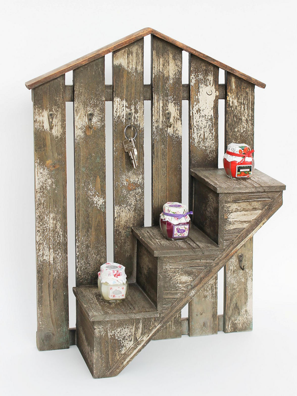 WANDORGANIZER mit Schlüsselhaken 62 cm Braun 17B046 - Braun, Holz (42/62/13cm) - DanDiBo