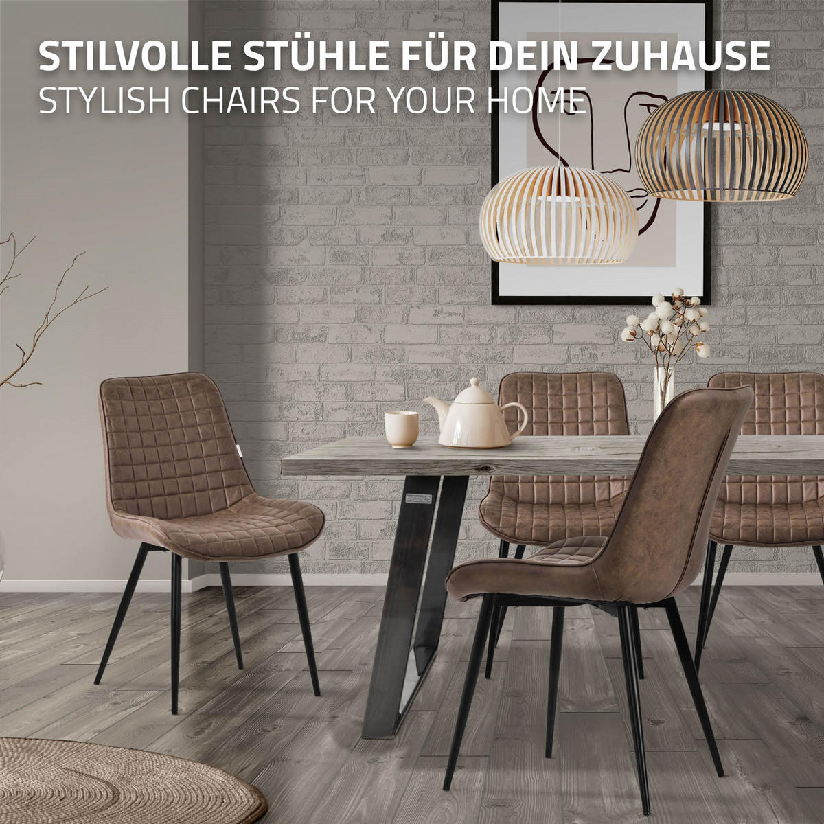 ESSZIMMERSTÜHLE 6ER-SET Braun Kunstleder - Dunkelbraun/Schwarz, Metall (52/89/60cm) - ML-DESIGN