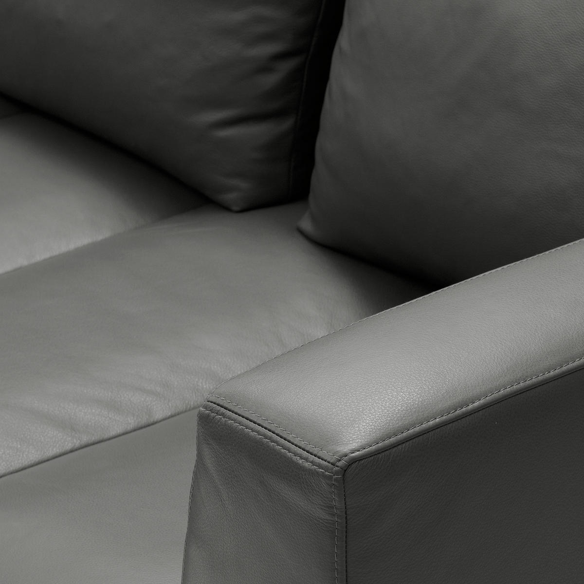 ECKSOFA mit Ottomane - Chromfarben/Grau, Leder/Metall (255/230cm) - home24