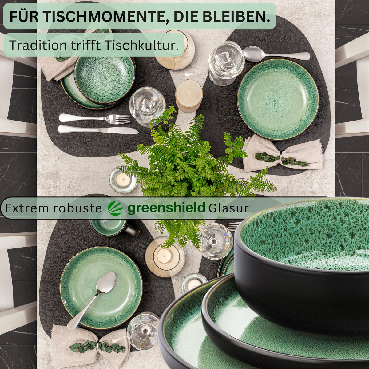 KOMBISERVICE GREENWICH - 30 teilig aus Steingut - Grün, Stein (27/6.3/27cm) - Sänger