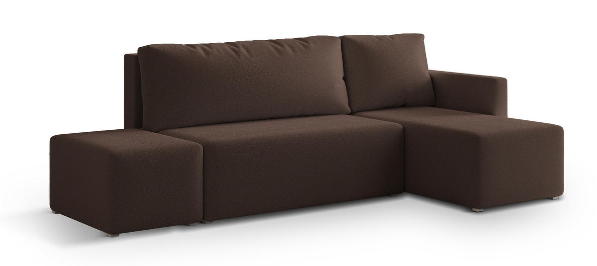 ECKSOFA VELOTTI R-S Braun Boucle-Stoff mit Schlaffunktion - Braun, Holz (261/143cm) - MASSENO