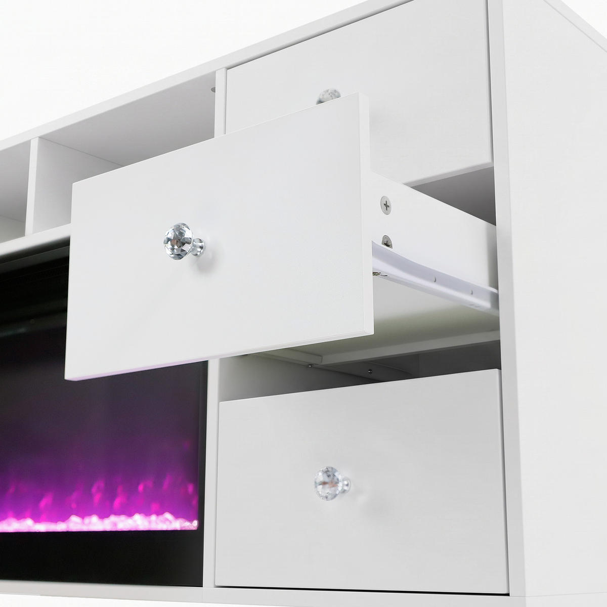 ELEKTROKAMIN mit Schrank 1200W weiβ 140/40/60CM - Weiß/Grau, Glas/Holz (140/60/40cm) - VANITII