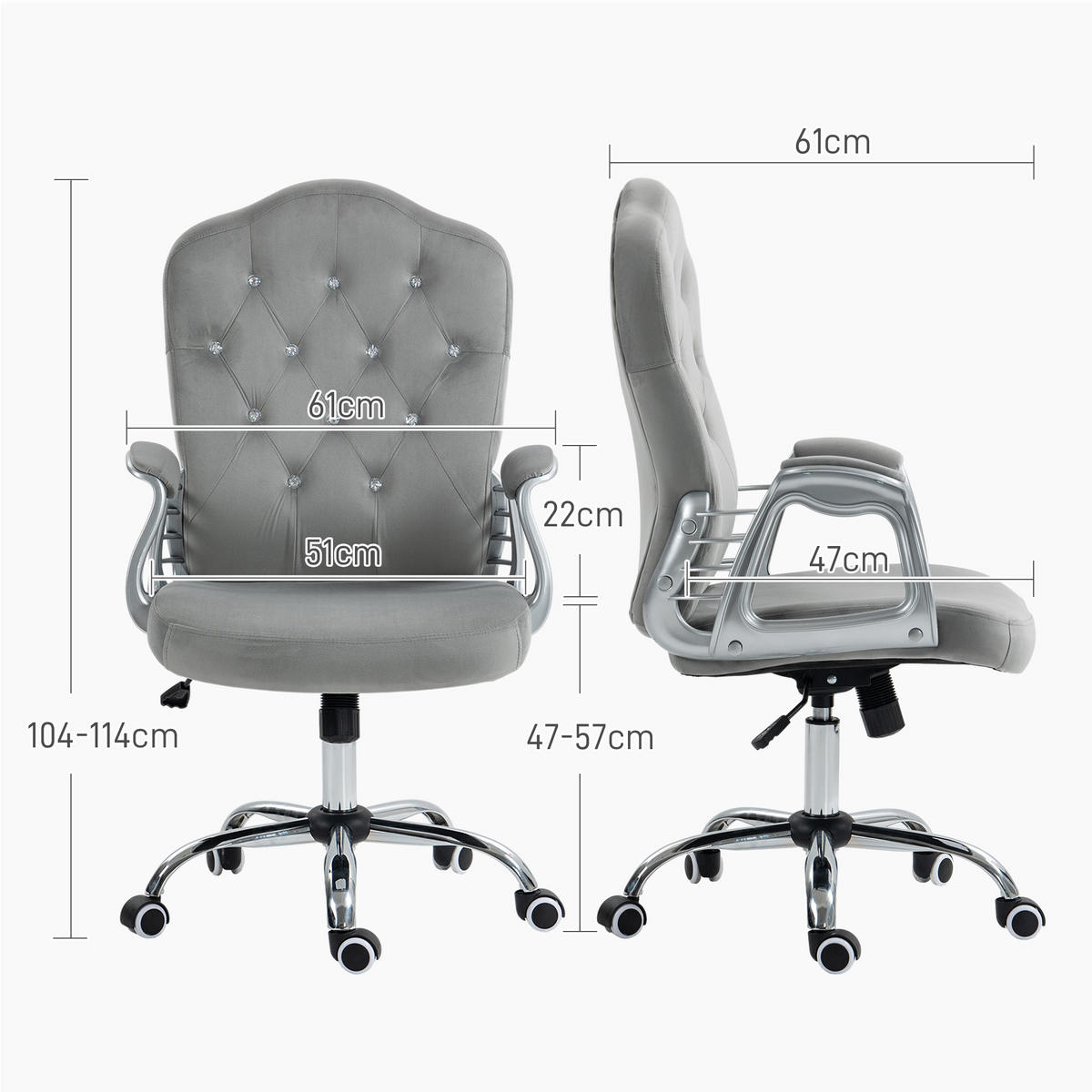 BÜROSTUHL Ergonomisch Schreibtischstuhl mit Wippfunktion für Home Office, Grau - Hellgrau, Kunststoff (61/114/61cm) - Vinsetto