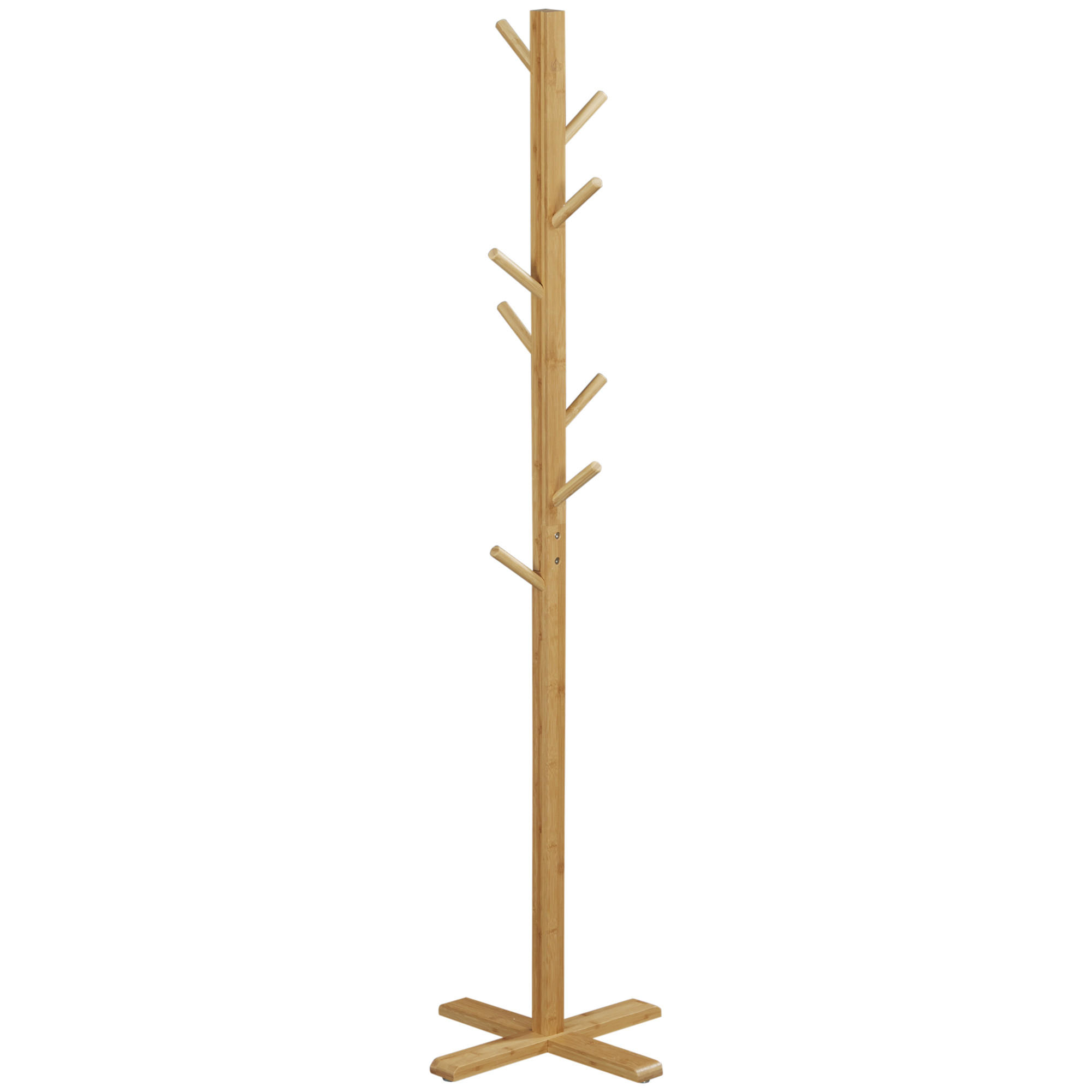 GARDEROBENSTÄNDER aus Bambus, Kleiderständer mit 8 Haken, Jackenständer für Flur - Naturfarben, Naturmaterialen (49.5/178/49.5cm) - HOMCOM