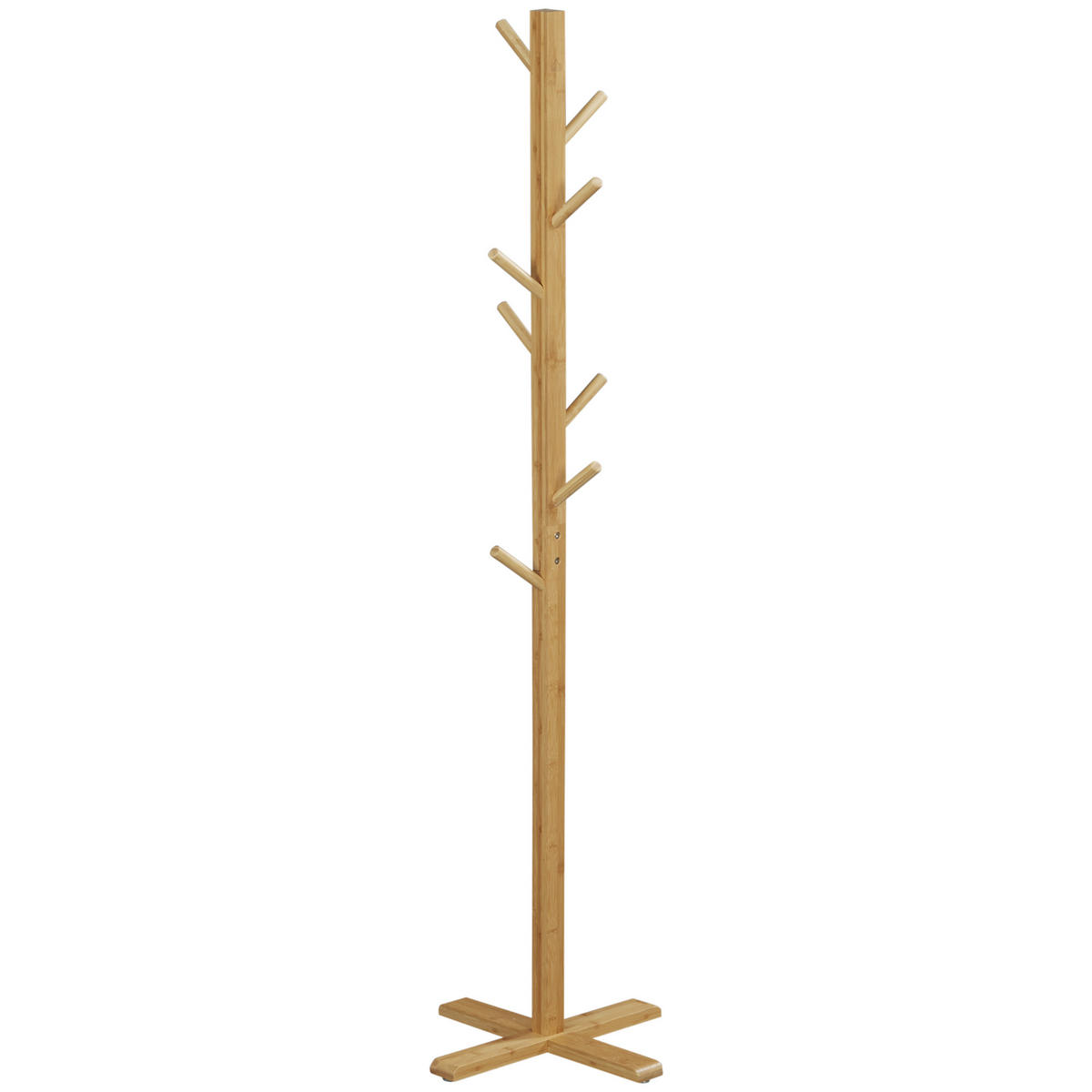 GARDEROBENSTÄNDER aus Bambus, Kleiderständer mit 8 Haken, Jackenständer für Flur - Naturfarben, Naturmaterialien (49.5/178/49.5cm) - HOMCOM