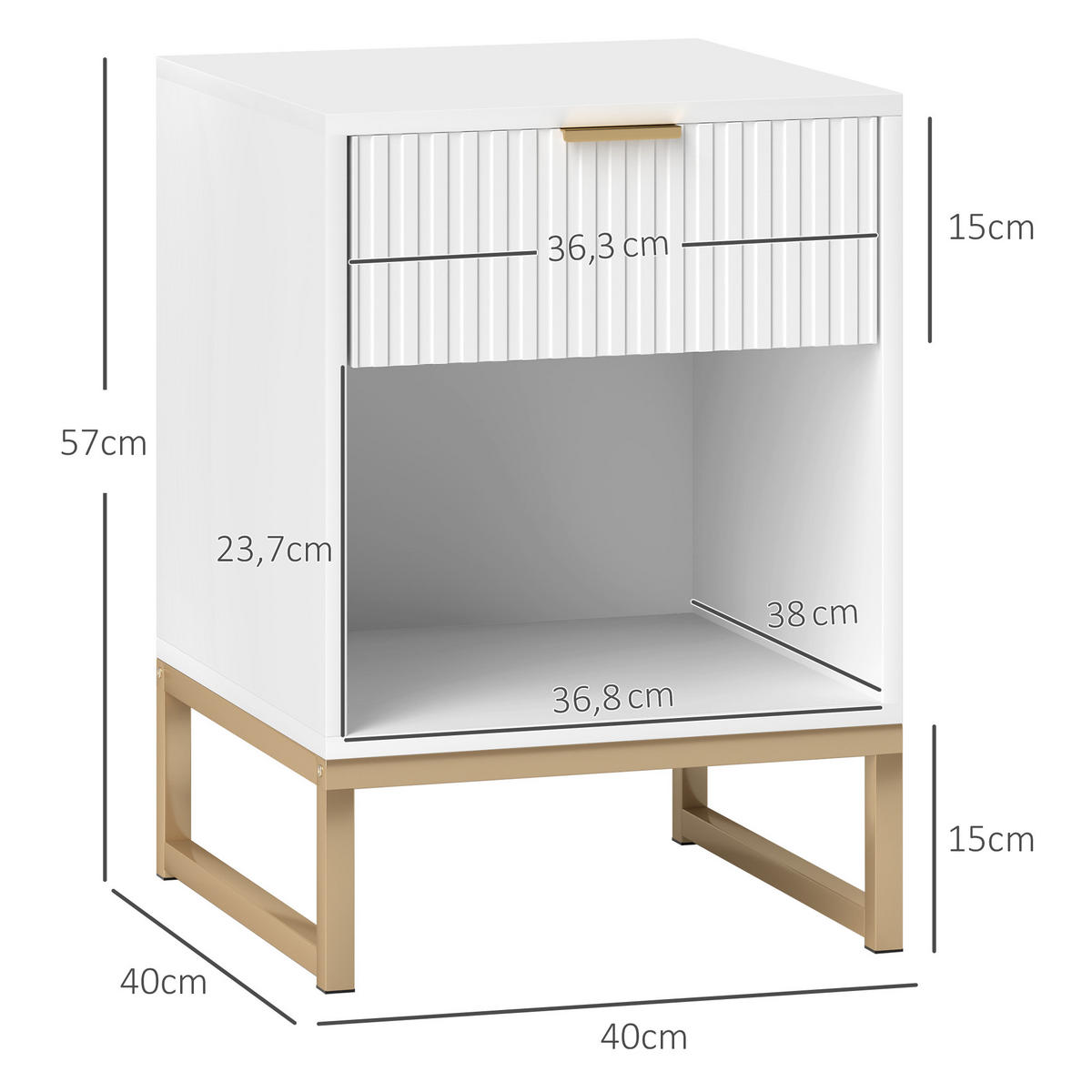 NACHTTISCH mit Schubladen, 40 x 40 x 57 cm, Weiß - Weiß, Holzwerkstoff (40/57/40cm) - HOMCOM