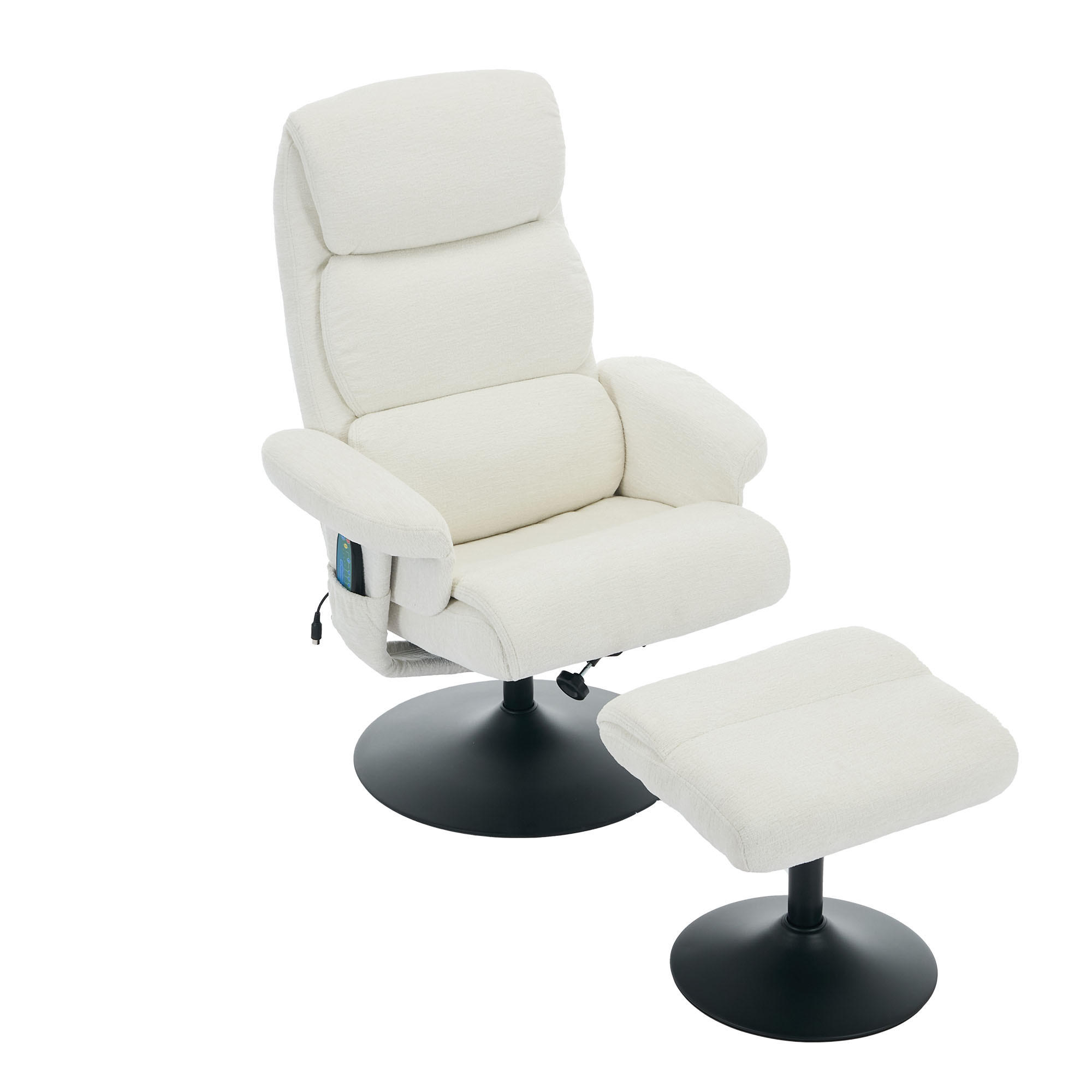 RELAXSESSEL Chenille Weiß mit Massagefunktion, Heizfunktion und Hocker - Weiß, Textil/Metall (50/94/98cm) - WISHDOR