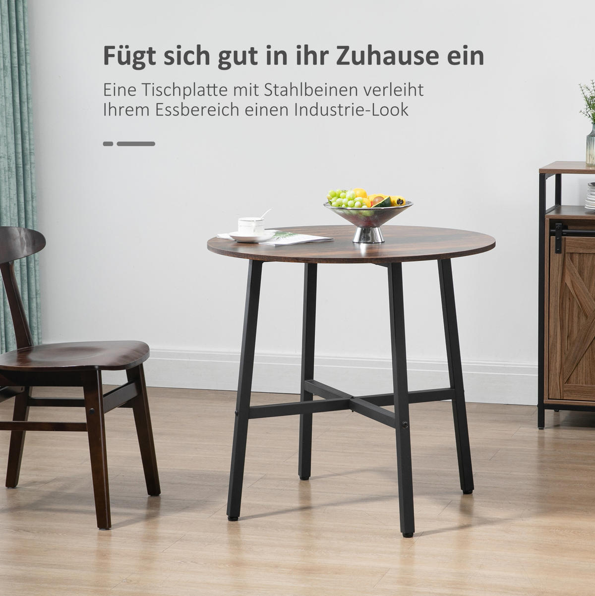 ESSTISCH 80/76 cm in Braun mit Metallgestell im Industrial-Stil - Braun, Holzwerkstoff (80/80/76cm) - Flora Grace