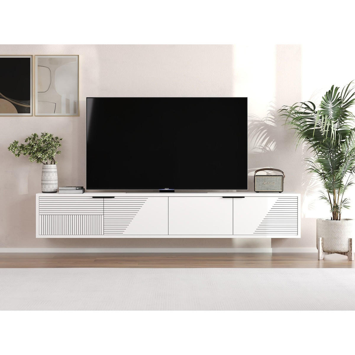 TV-MÖBEL mit 2 klappbaren, gestreiften Türen 30/180/30 cm - Weiß, Holzwerkstoff (30/30/36cm) - Calicosy