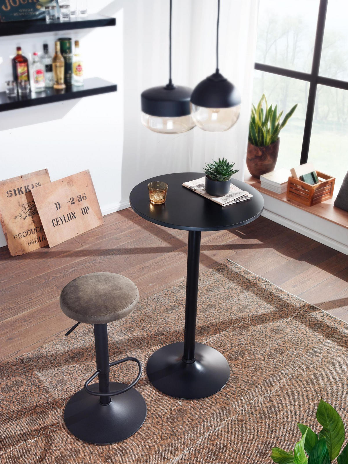 BARTISCH – Schwarz, Trompetenfuß, 30 kg Belastbarkeit - Schwarz, Holz/Metall (60/100/60cm) - KADIMA DESIGN