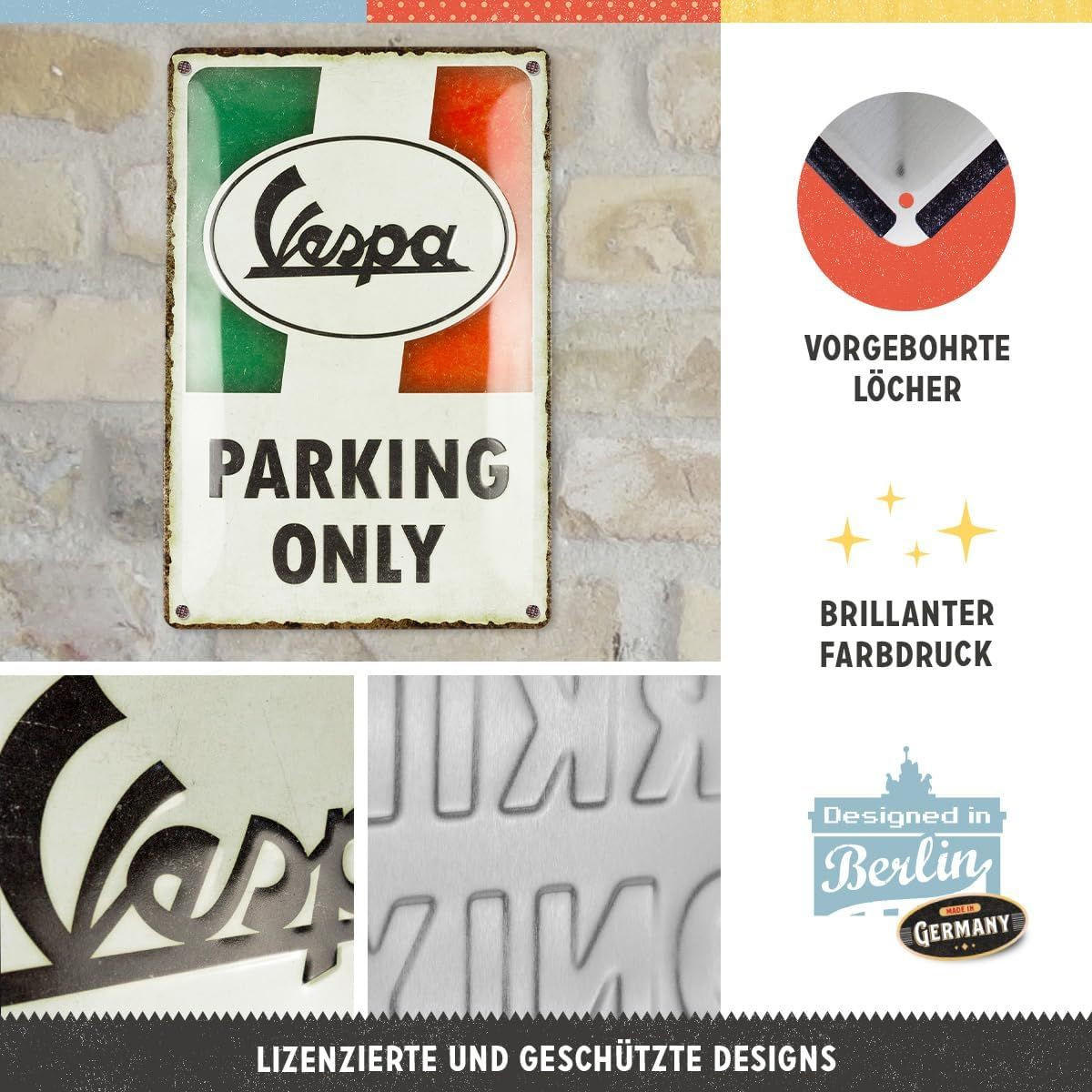 BLECHSCHILD 20/30 cm Vespa Parking Only Italian - Multicolor, Metall (20/30/0.2cm) - Nostalgic-Art