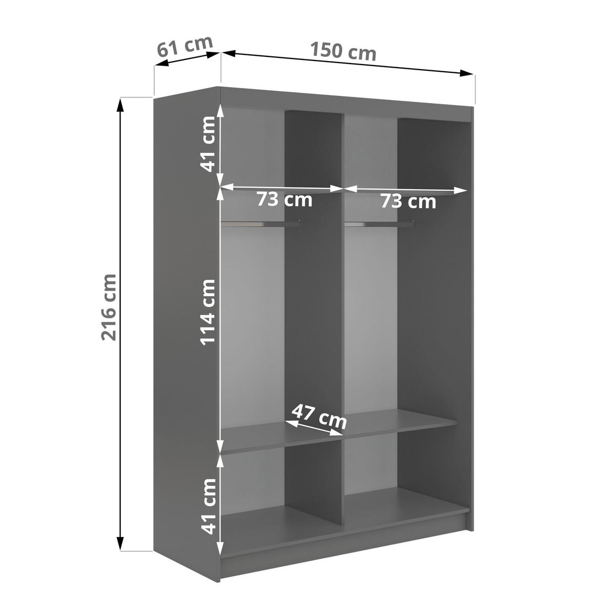 SCHWEBETÜRENSCHRANK 150 - GRECJA - Grau mit Spiegel - Alufarben/Grau, Holzwerkstoff/Metall (150/216/61cm) - MKS