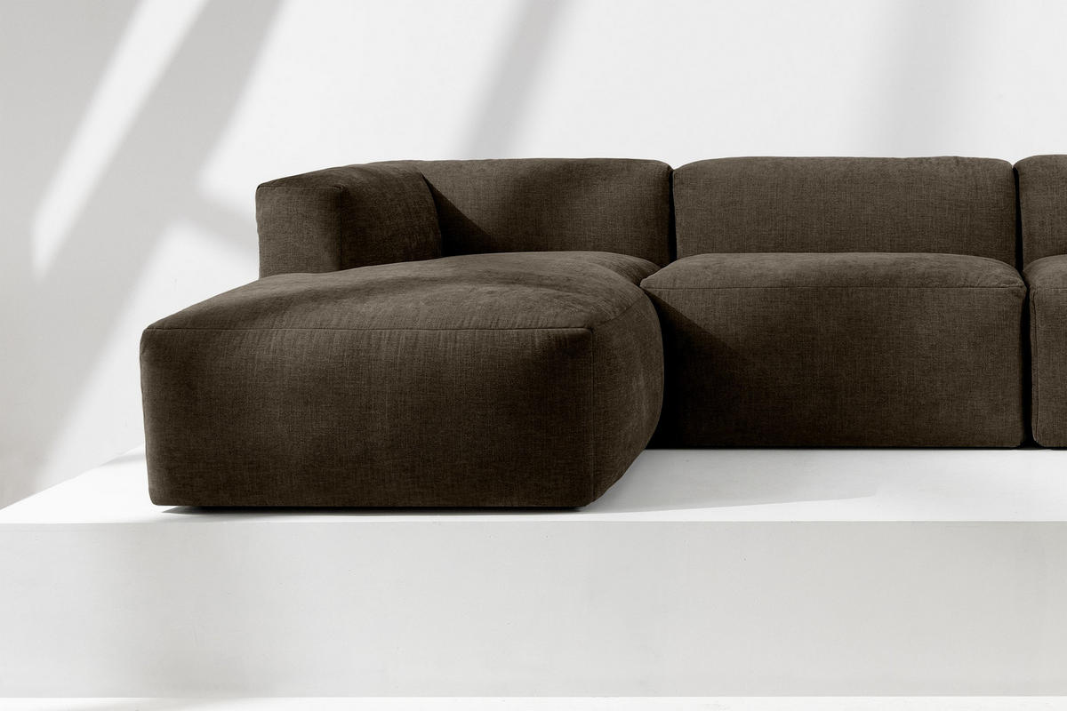 ECKMODULSOFA-LINKS BUFFO mit extrem weicher und bequemer Sitzfläche, Gewebestoff, braun - Braun, Textil (297/180cm) - KONSIMO®