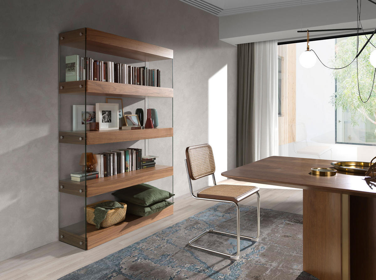 REGAL Regal aus Nussbaum und Glas 122/38/183 cm - Transparent/Walnussfarben, Glas/Holz (122/183/38cm) - ANGEL CERDA