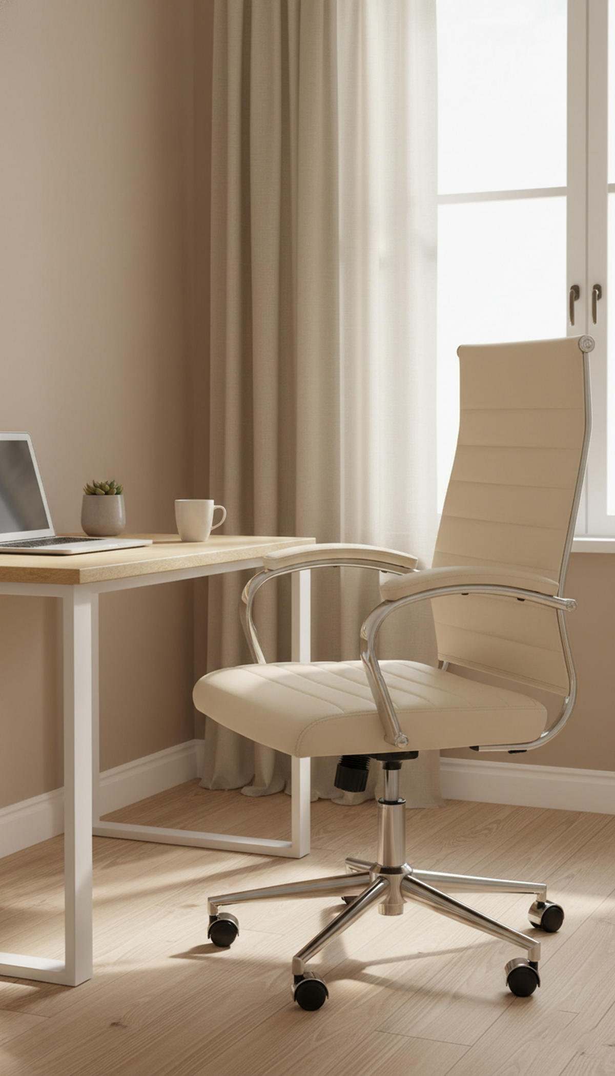 BÜROSTUHL Kaelis Echtleder creme - Chromfarben/Creme, Leder/Metall (56/112/61cm) - TPFLiving