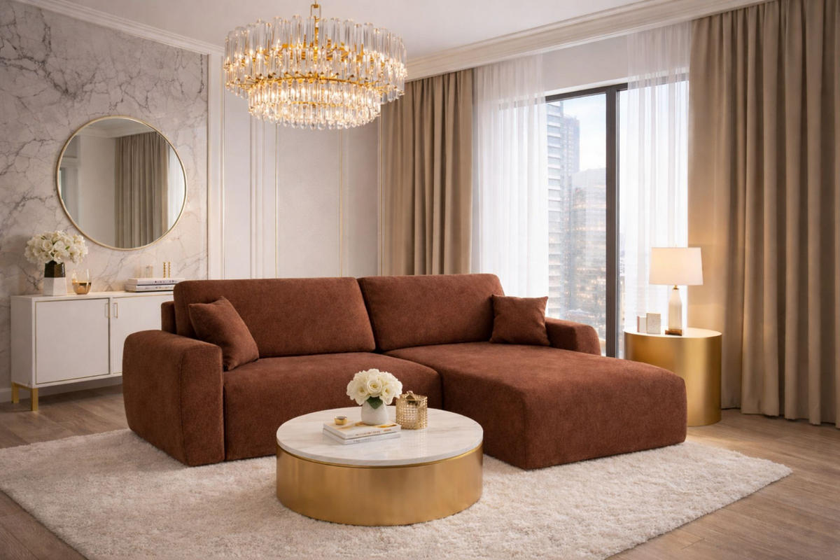 ECKSOFA Mit Schlaffunktion, Ariel XL, Velours, Stoff Salvador, Dunkelbraun, Rechts - Dunkelbraun, Holz (280/142cm) - Kaiser Möbel