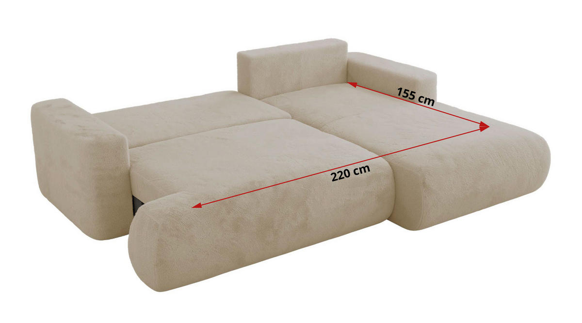ECKSOFA OVO L Creme Plüsch - Links Seite - Creme/Schwarz, Kunststoff/Textil (271/195cm) - MKS