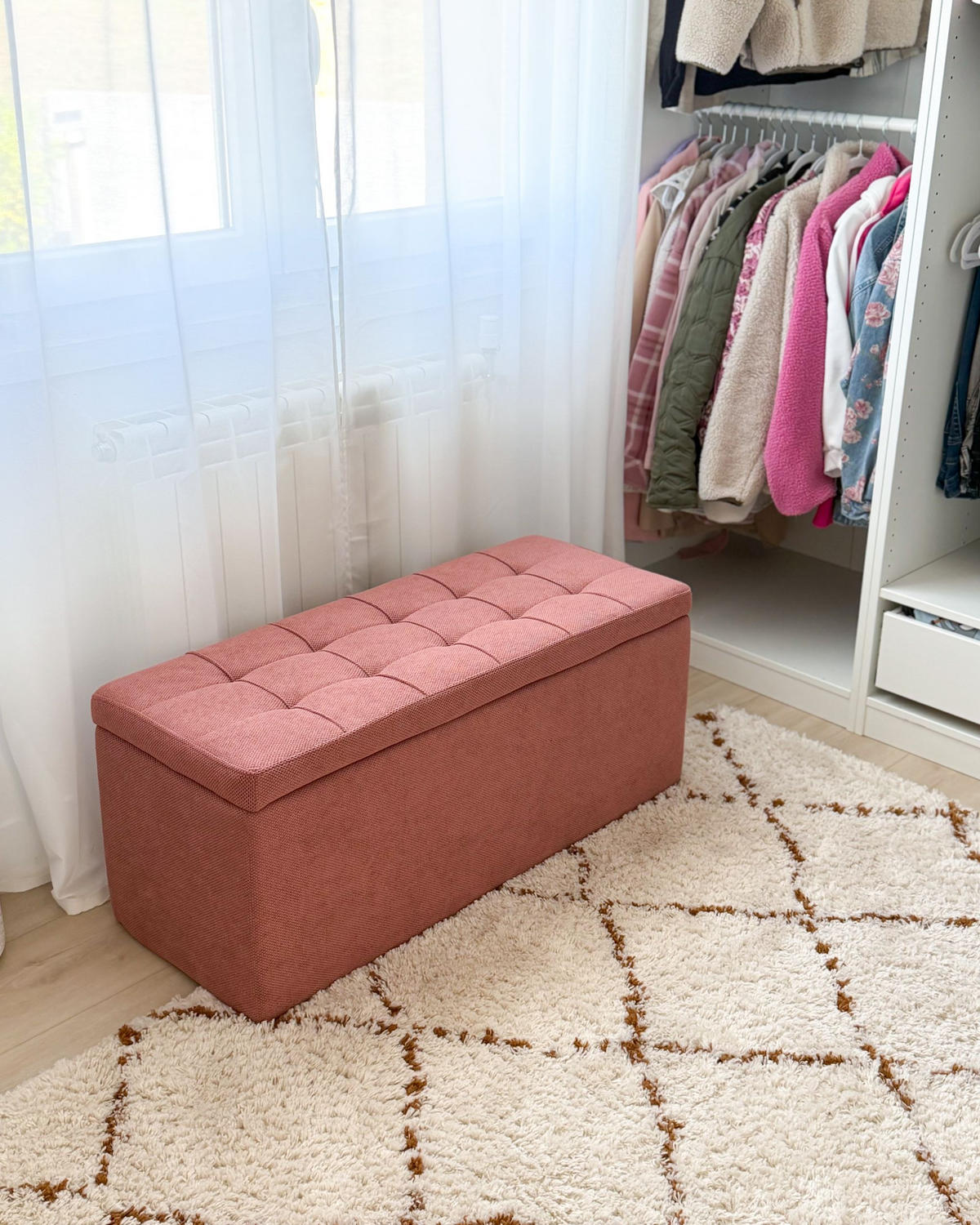 OTOMAN s úložným prostorem Látka Růžový Orem - růžová, textil (100/42/40cm) - Beliani