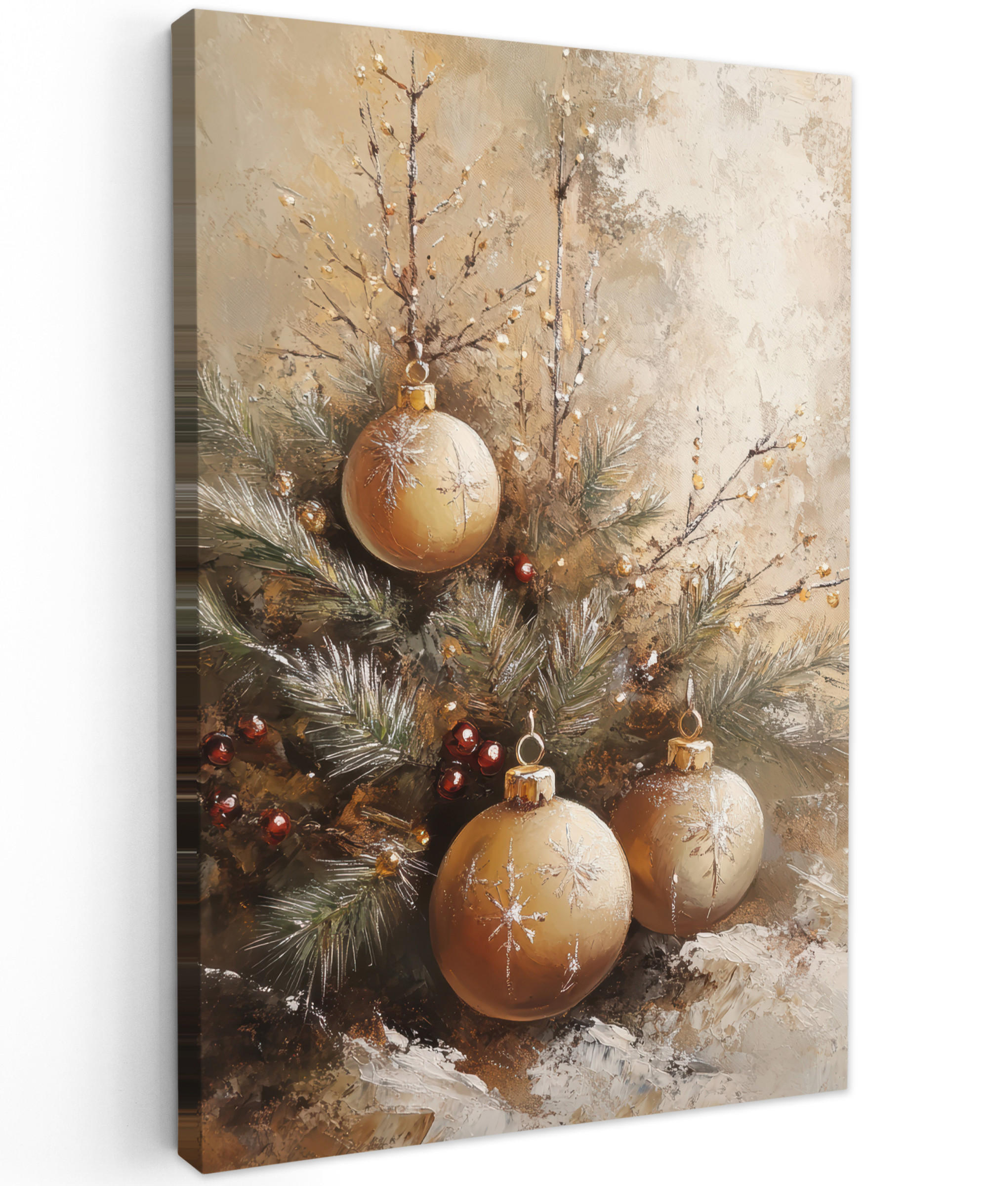LEINWANDBILD Weihnachten - Kugeln - Beige - Gold 20x30 cm - Goldfarben, Textil (20/30cm) - MuchoWow