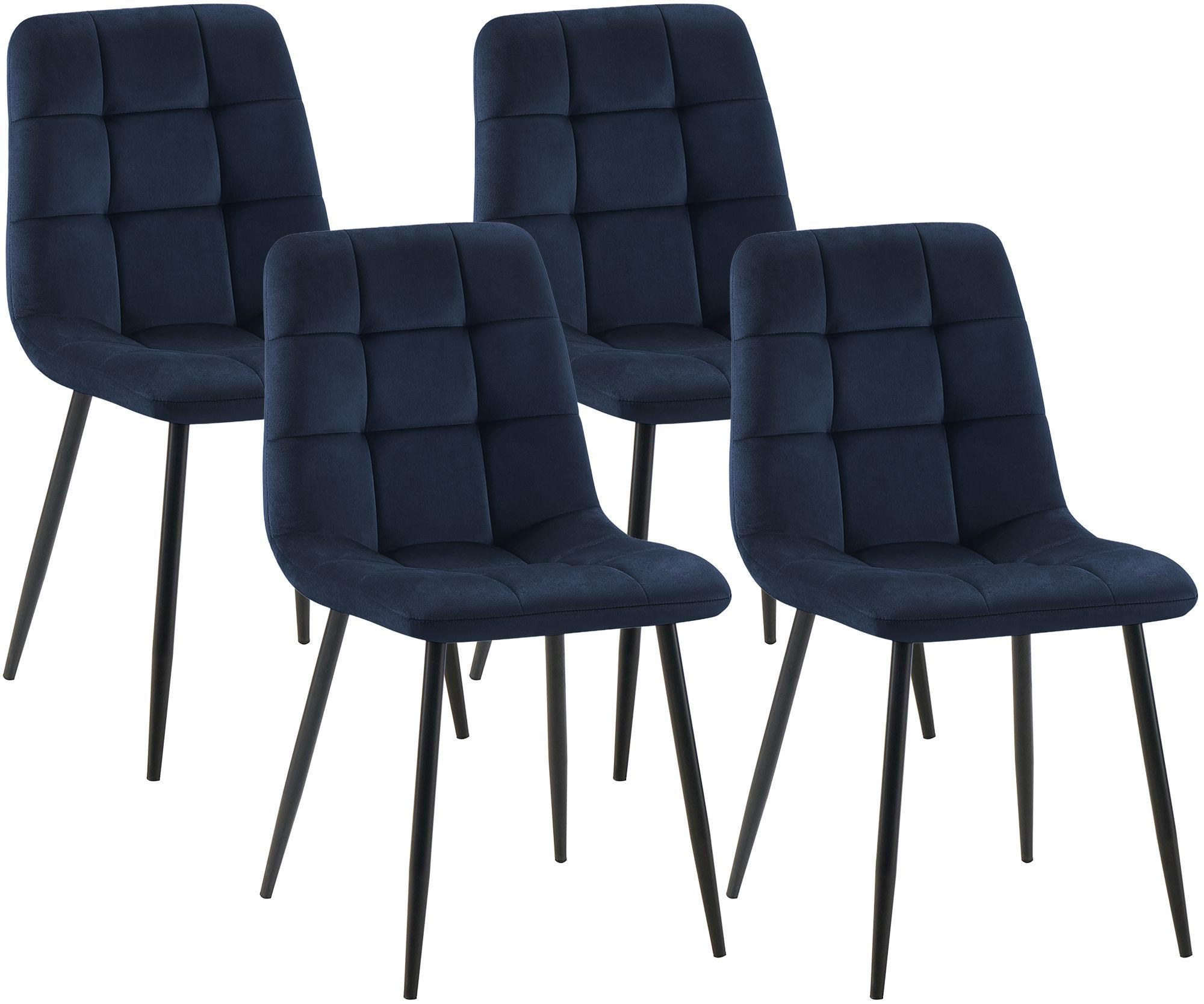STUHL 4 Samt Blau - Blau/Schwarz, Textil/Metall (45/84/55cm) - CLP